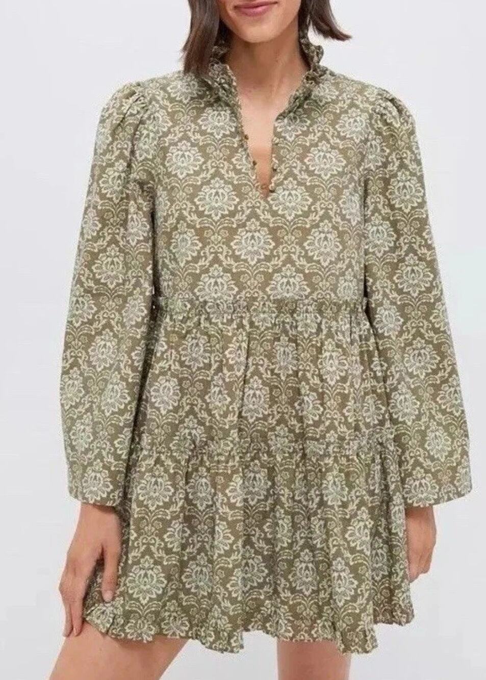 NWT Hyacinth House Floral Bell Sleeve Mini Dress Size M Green Romantic Prairie